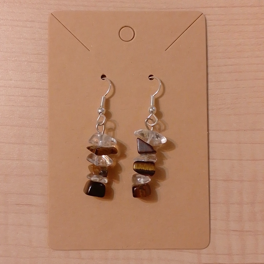 *3/$20* New Quartz Tiger Eye Semi Precious Gem Stone Dangle earrings